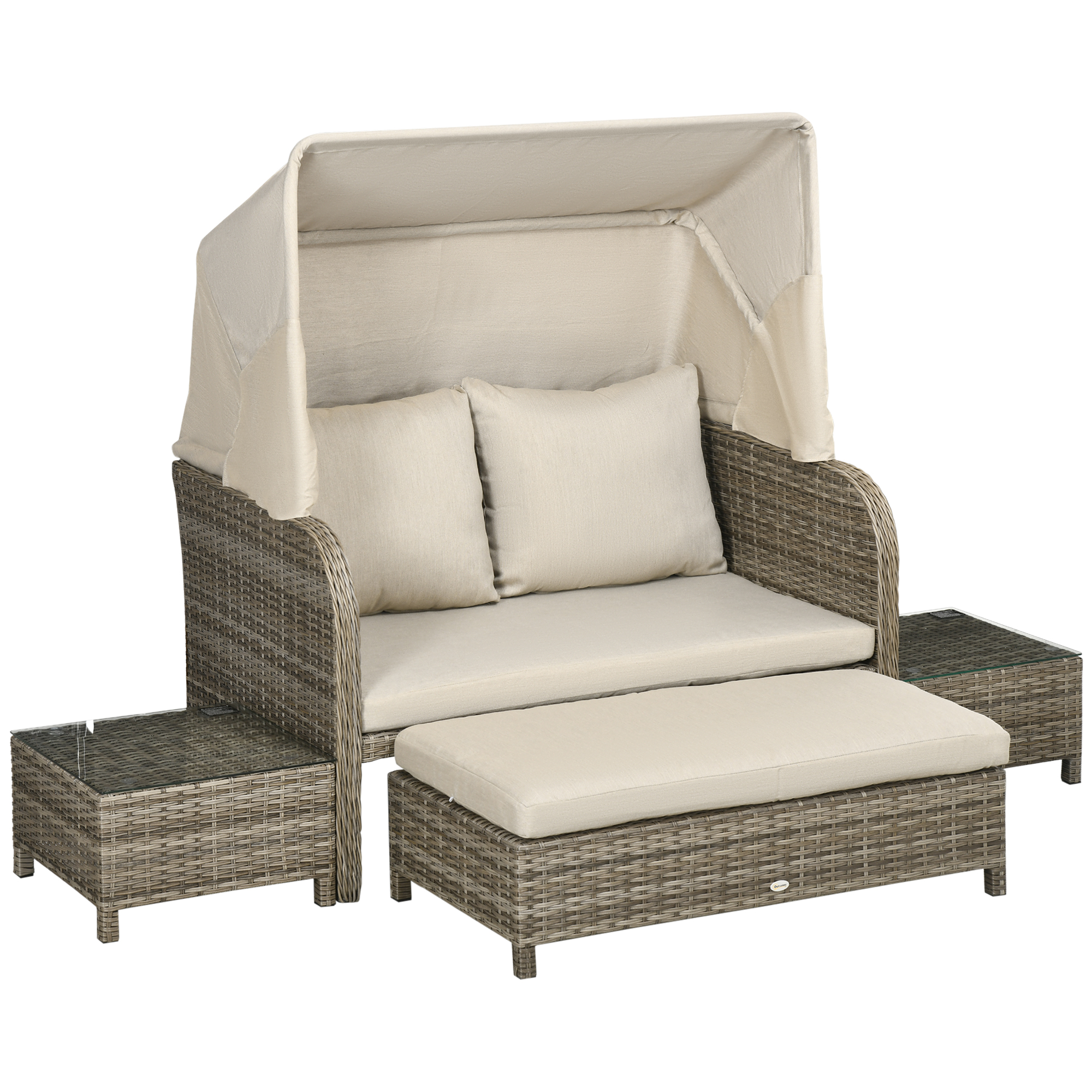 Canapé modulaire Résine tressée en PE Kaki, OUTSUNNY