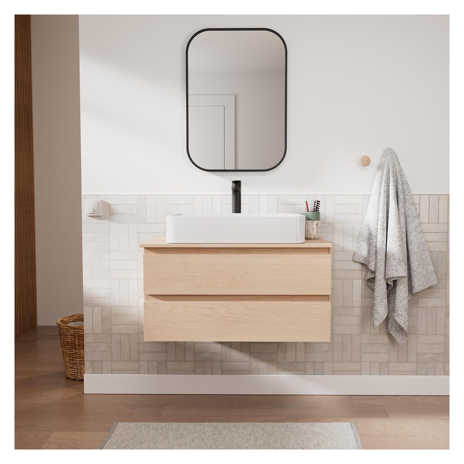 Ensemble meuble simple vasque 80 cm + vasque + robinet + miroir SORRENTO, MOB IN