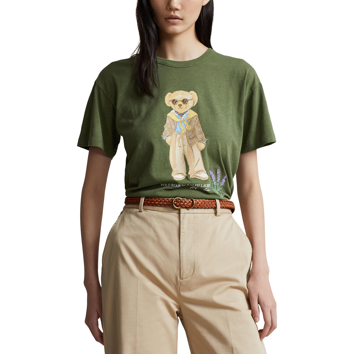 Cotton Polo Bear T-Shirt with Crew Neck and Short Sleeves