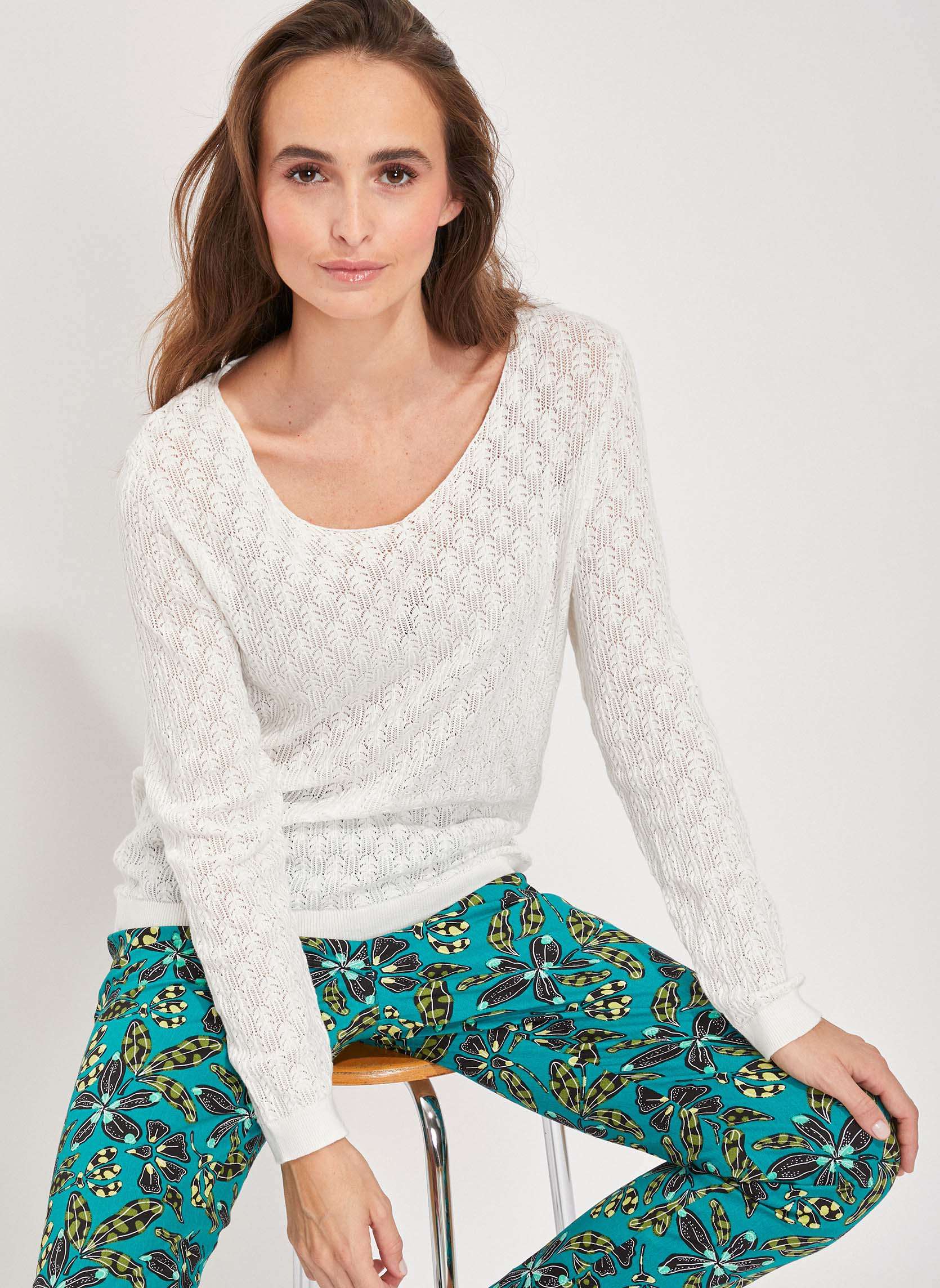 Pull maille ajourée col v BARNAT, LA FIANCÉE