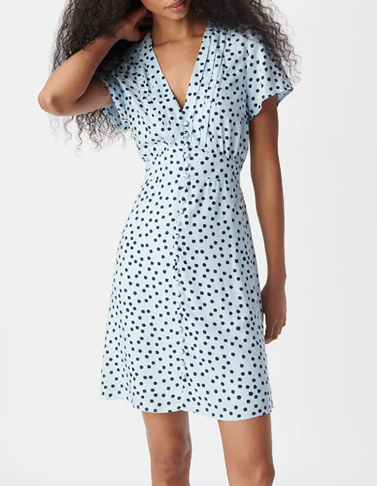 Robe courte manches courtes col V évasée à pois, IKKS