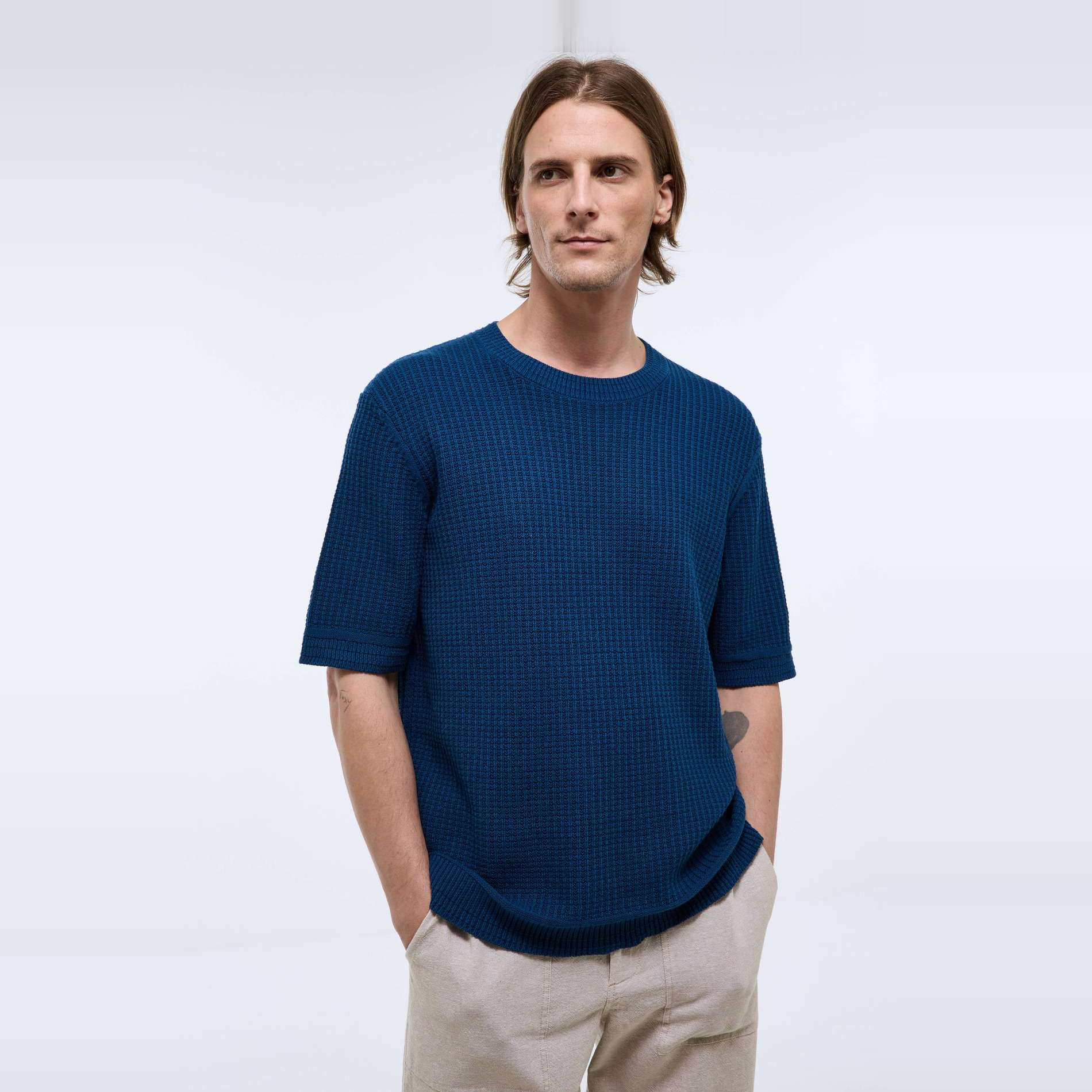 Pull en coton manches courtes, MONOPRIX