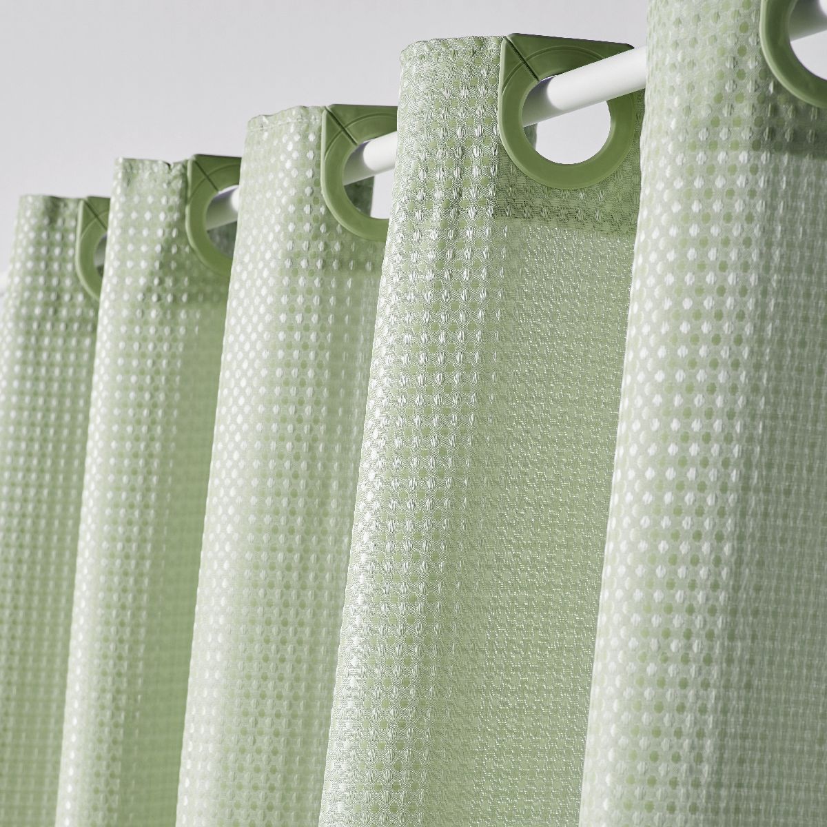 Rideau De Douche Gaufré 183x183 Cm - Polyester Imperméable Avec 12 Crochets - Vert - Lavable Machine