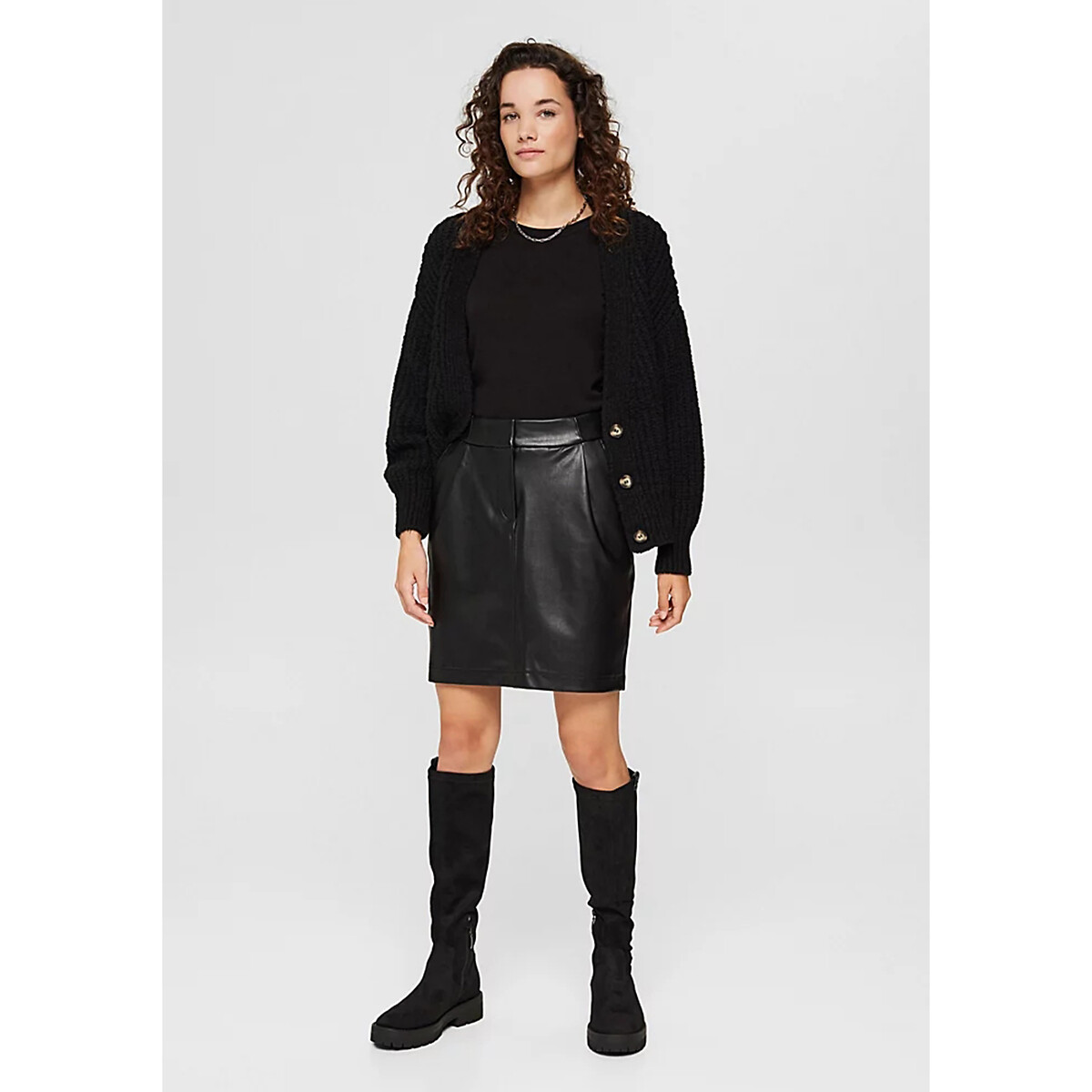 Faux leather straight skirt , black, Esprit | La Redoute