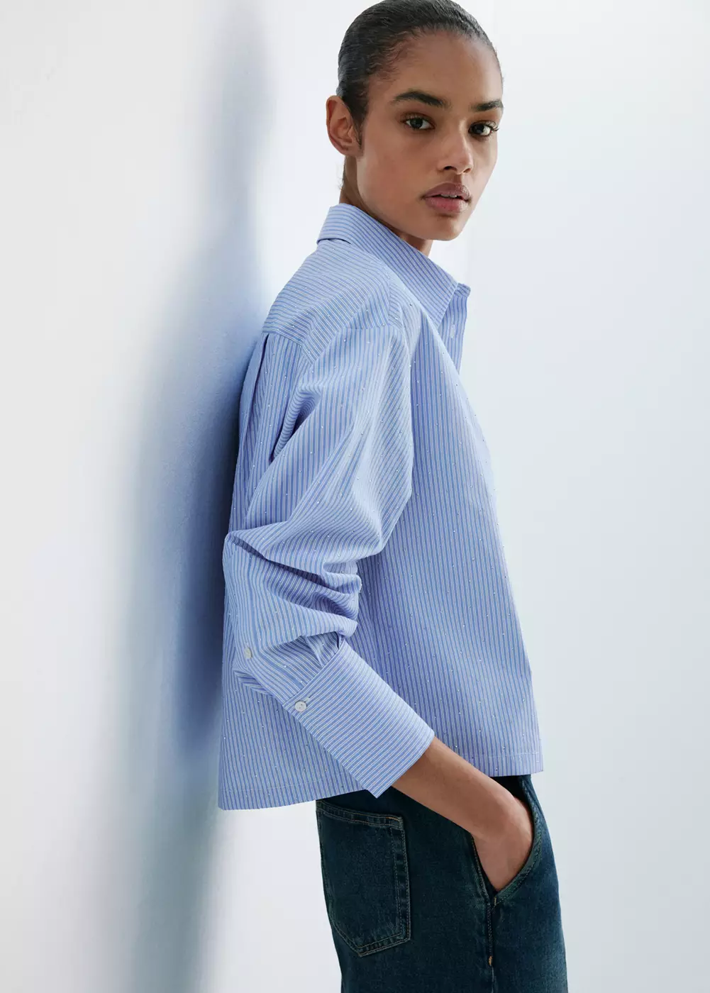 Chemise rayée avec strass, MANGO