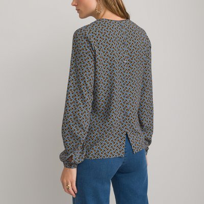 Langärmelige Bluse, V-Ausschnitt, grafisches Muster ANNE WEYBURN