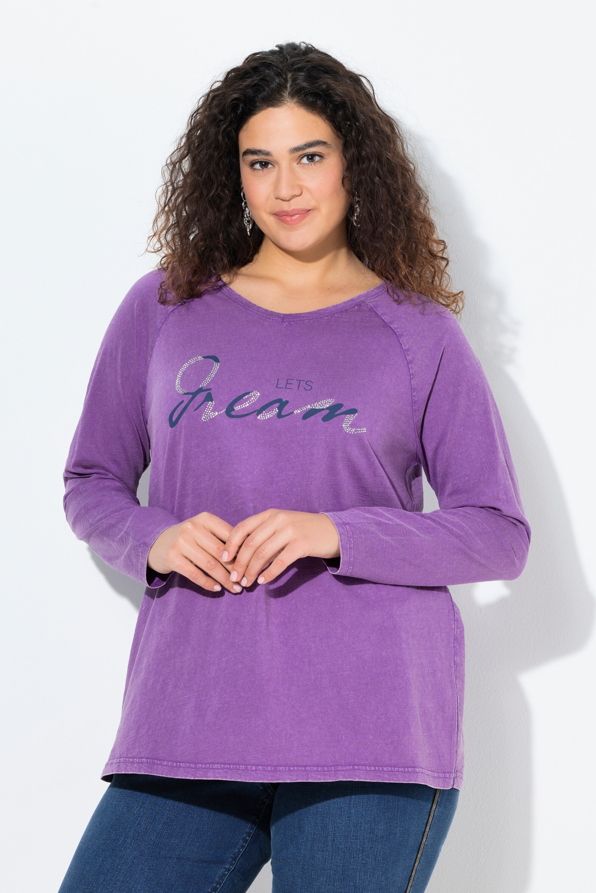 T-shirt évasé à col en V et manches longues, ULLA POPKEN