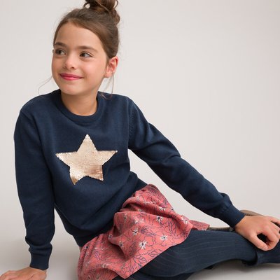 Organic Cotton Jumper/Sweater with Magic Sequin Design and Crew Neck LA REDOUTE COLLECTIONS