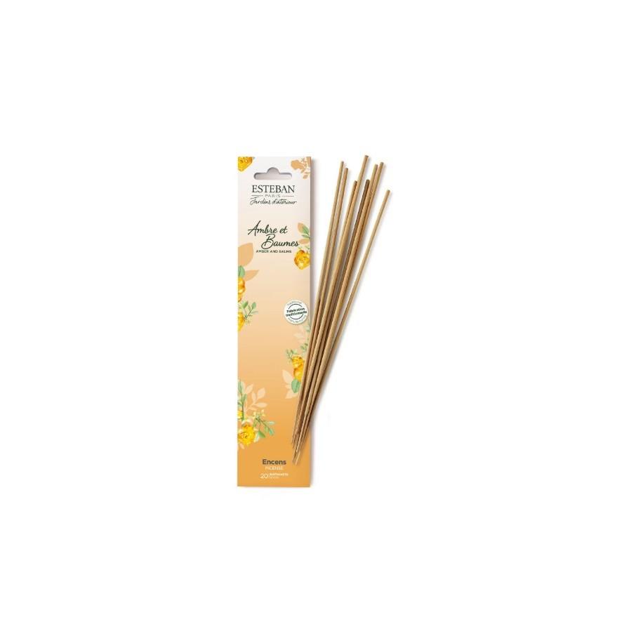 Parfum d'intérieur - Encens indiens 20 bâtonnets Ambre et Baumes, ESTEBAN