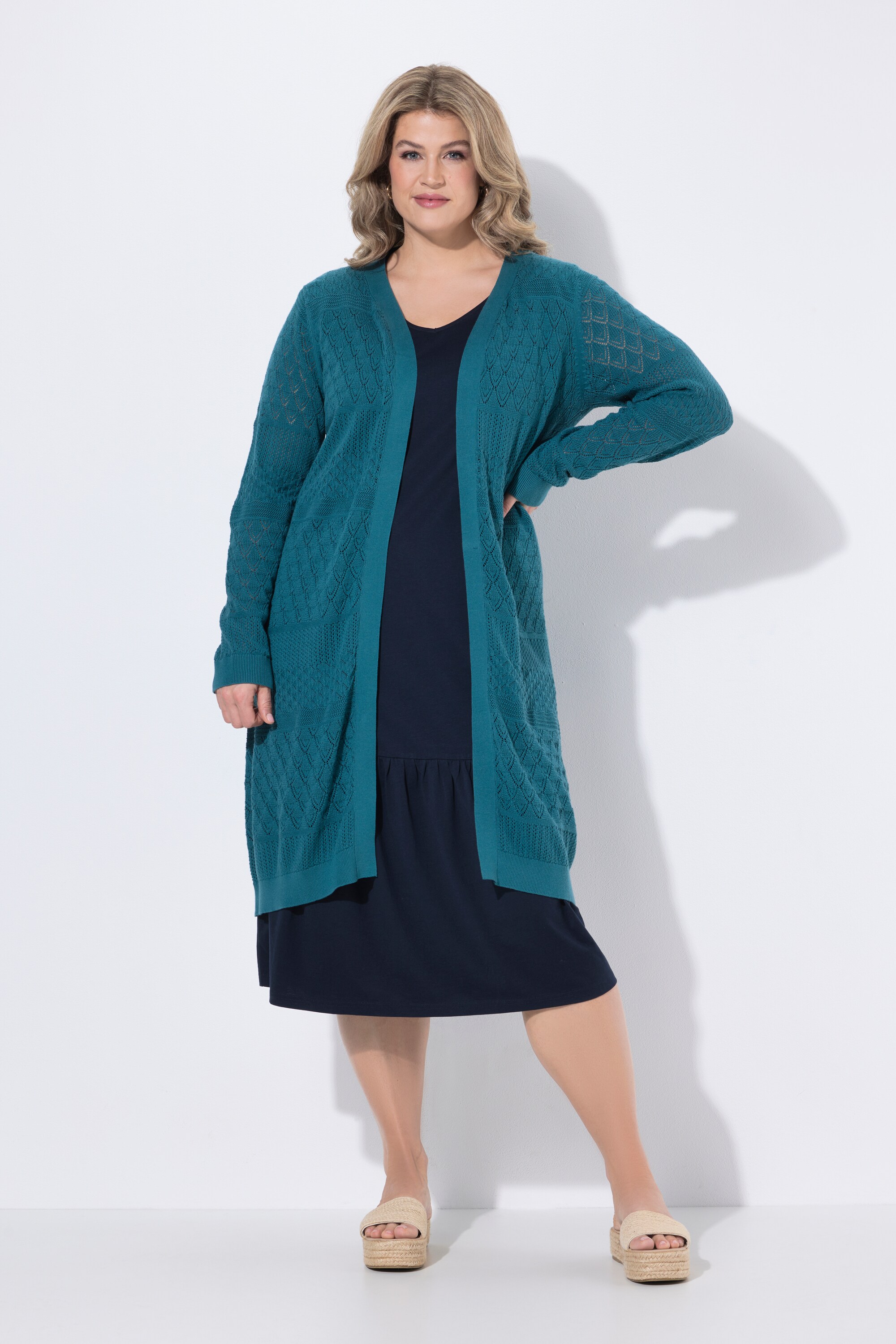 Cardigan long en maille de coton bio ajourée, ULLA POPKEN