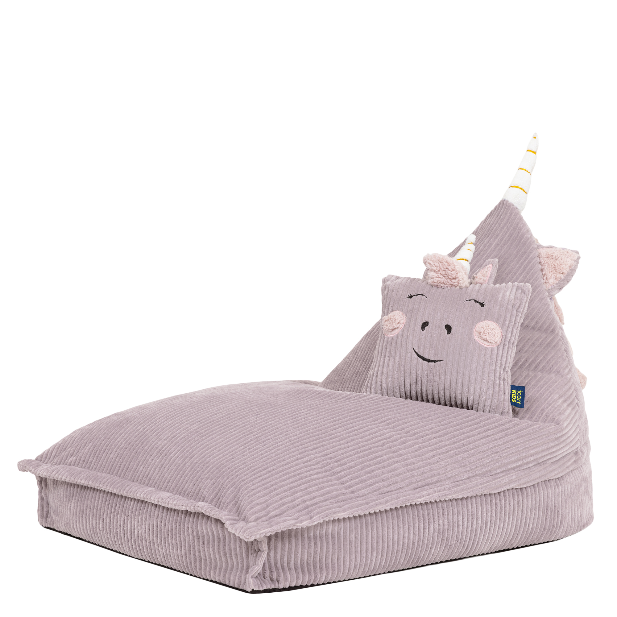 Pouf chauffeuse animal avec coussin licorne pour enfant en velours côtelé Oeko-Tex® lilas, ICON