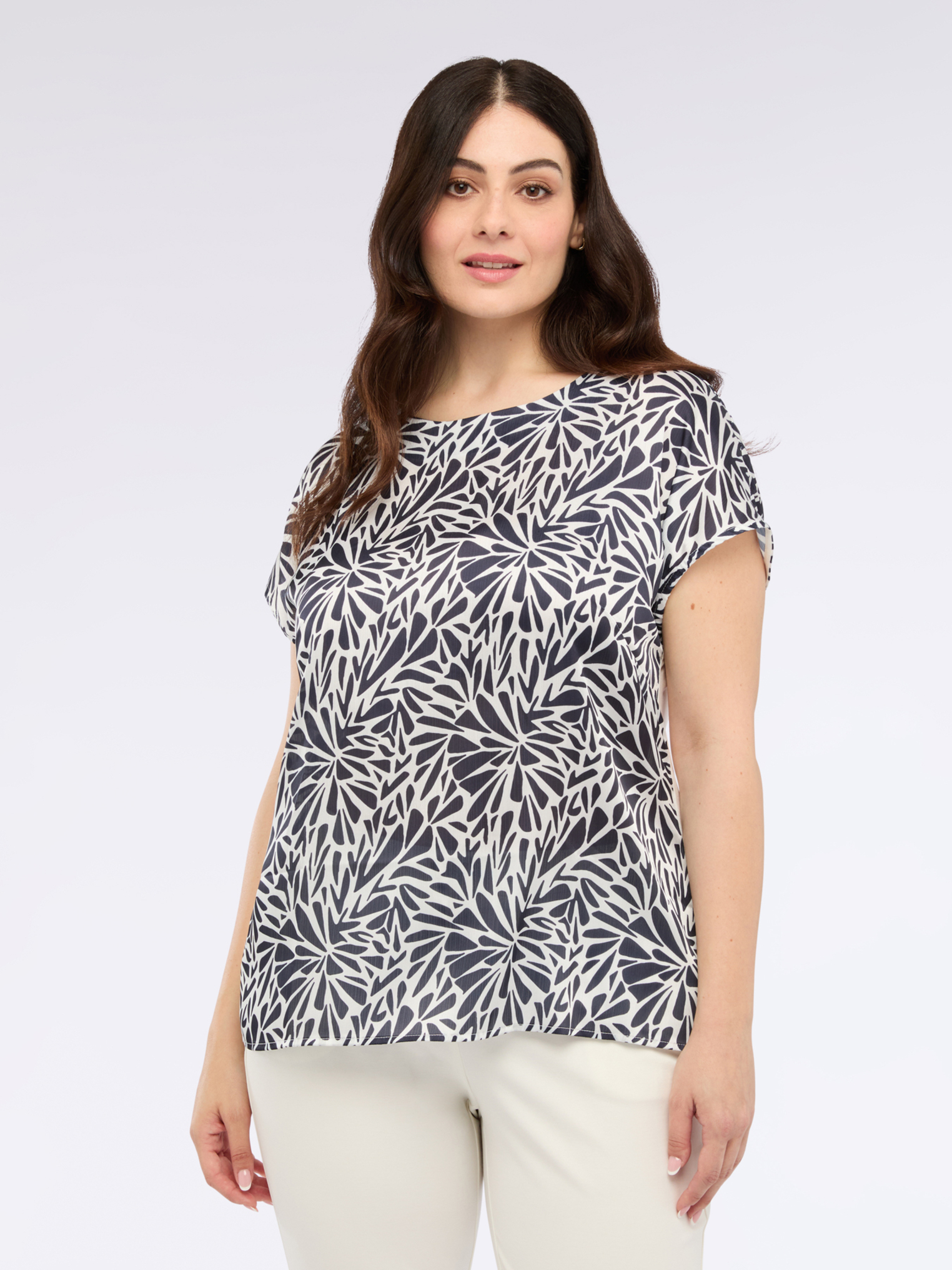 T-shirt bimatière avec imprimé feuillage, FIORELLA RUBINO