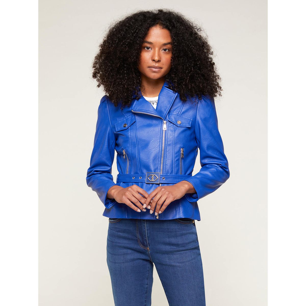 Veste simili cuir bleu La Redoute