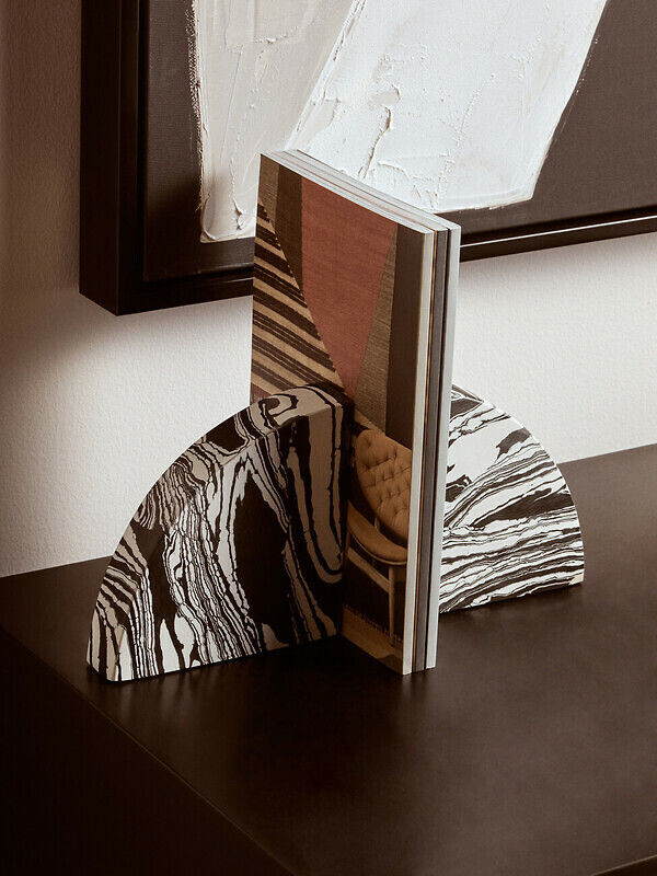 Set of 2 Marble Bookends in Black/White, FIFTY FIVE SOUTH