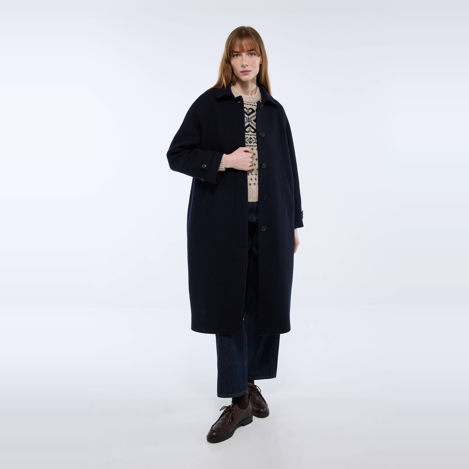 Manteau long uni contenant de la laine, MONOPRIX
