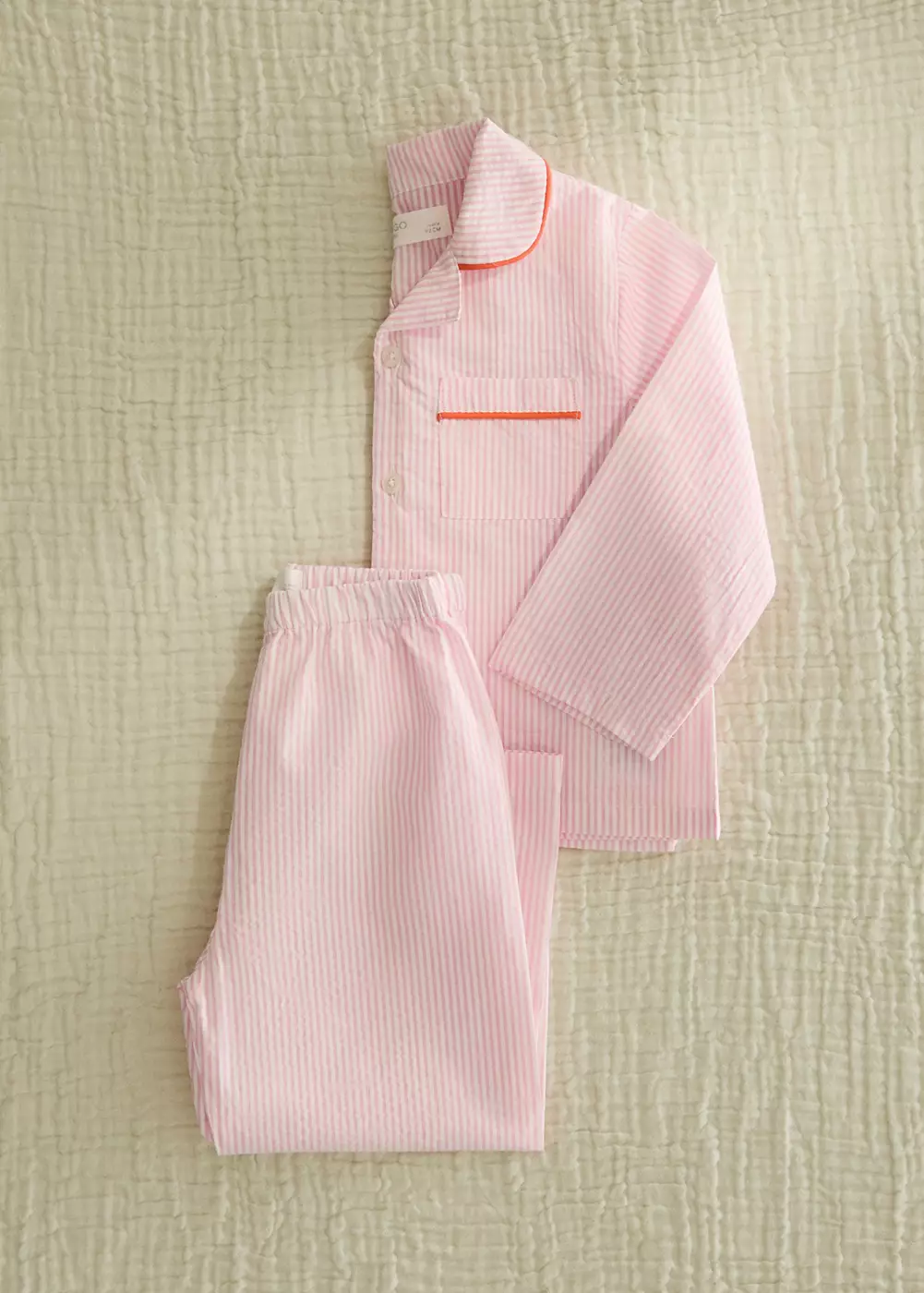Pyjama enfant deux pièces coton seersucker à rayures, MANGO HOME