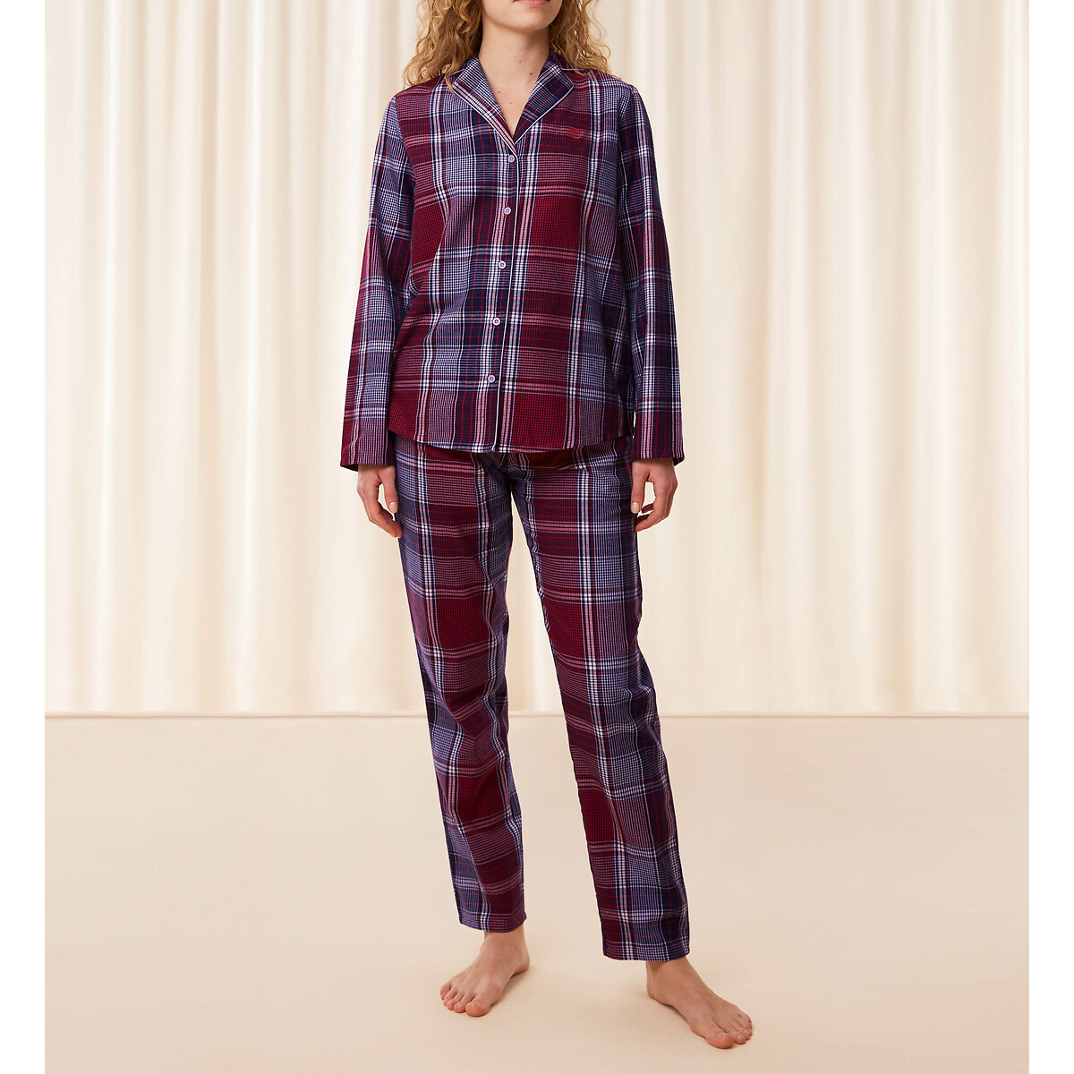 Boyfriend cotton pyjamas blue checked burgundy Triumph La Redoute