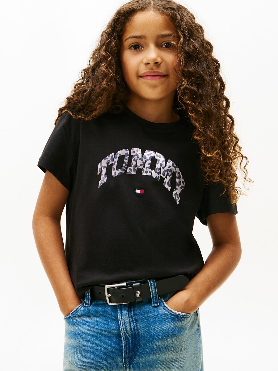 Short Sleeve T-Shirt with Leopard Print Slogan, TOMMY HILFIGER