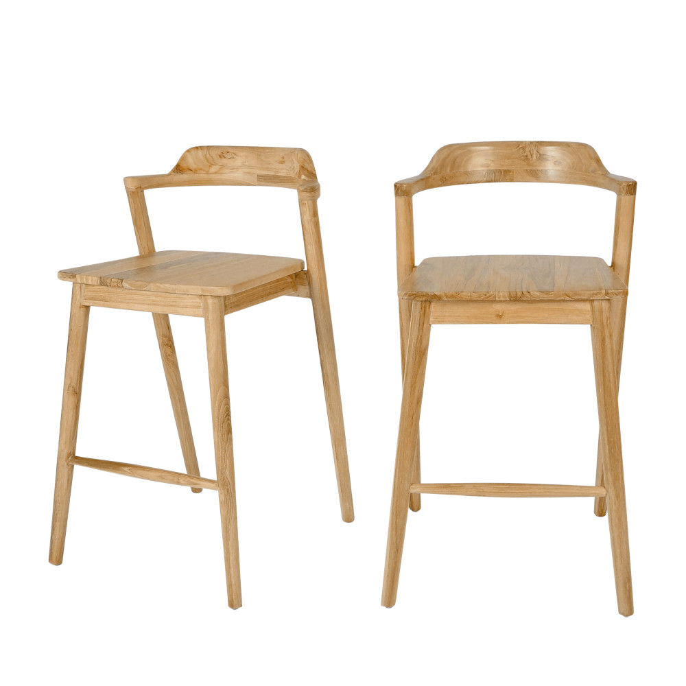 Lot de 2 chaises de bar en teck massif H 65 cm- JOKO, DRAWER