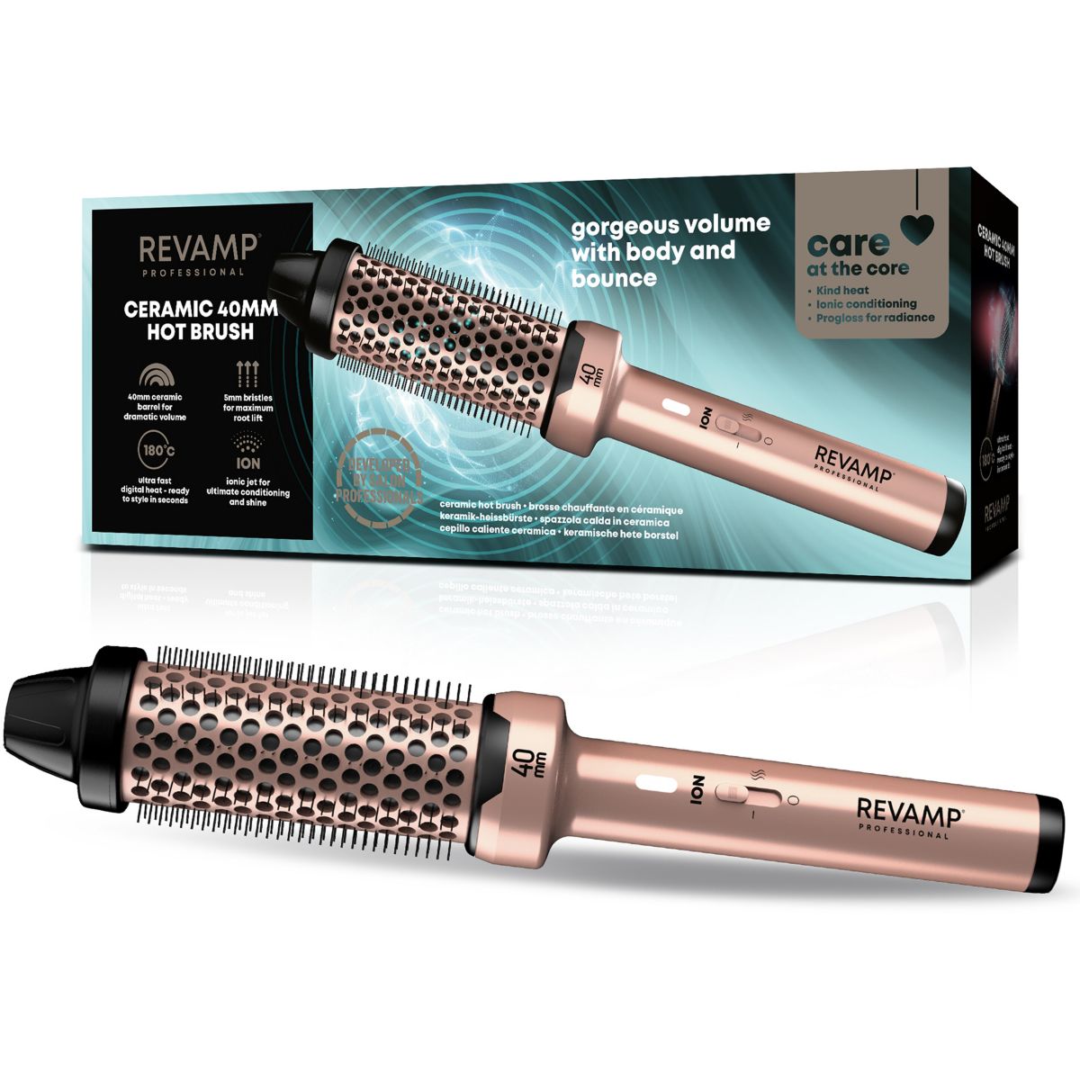 Brosse chauffante Volume et Vagues Progloss 40mm Or, REVAMP