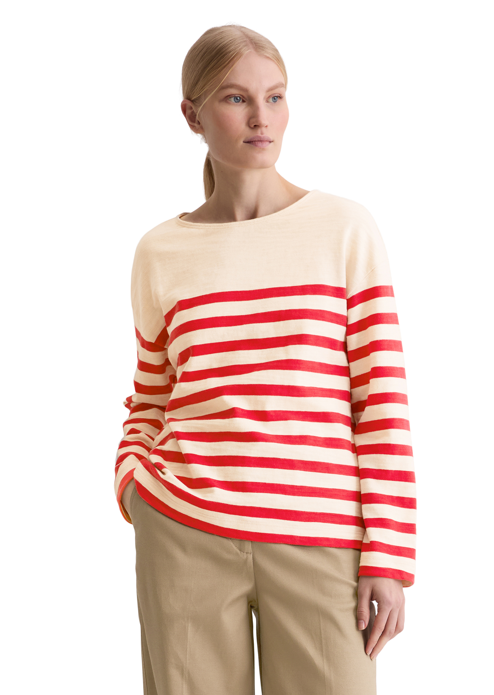 T-shirt long rayé relaxed en jersey heavy slub teint en fil, MARC O'POLO