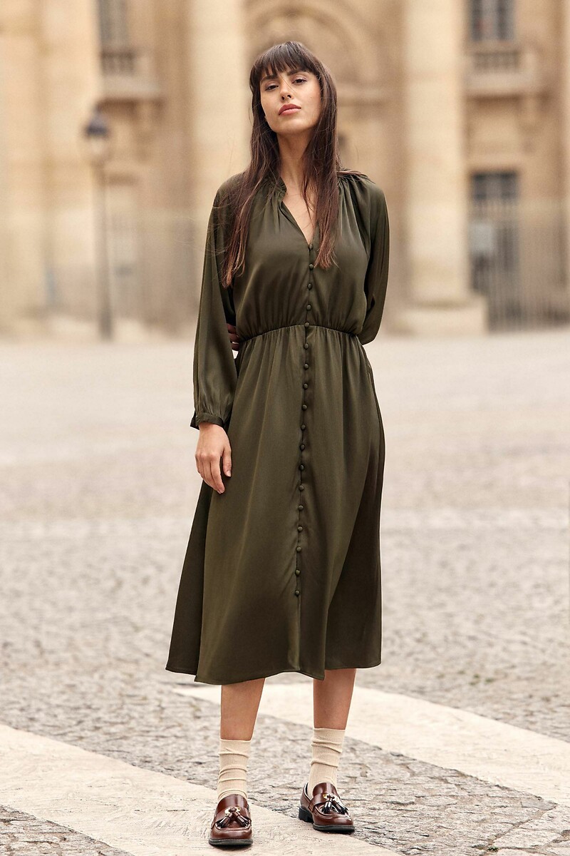 Renan V-Neck Midi Dress with Long Sleeves, LA PETITE ETOILE