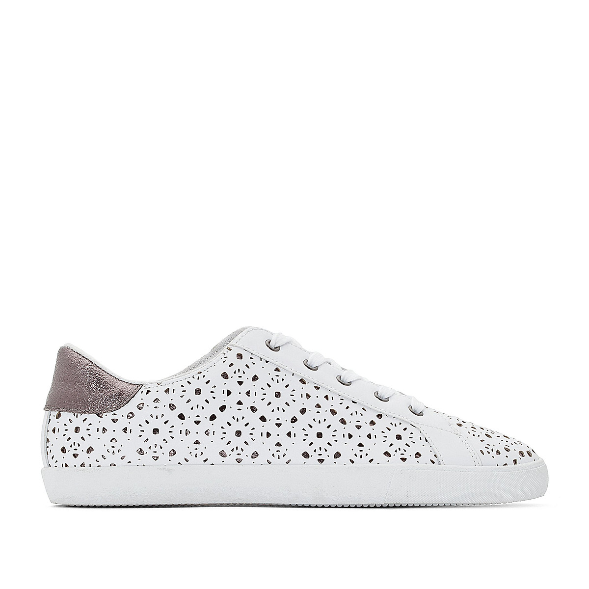 Wide fit perforated lace trainers , white, La Redoute Collections Plus ...