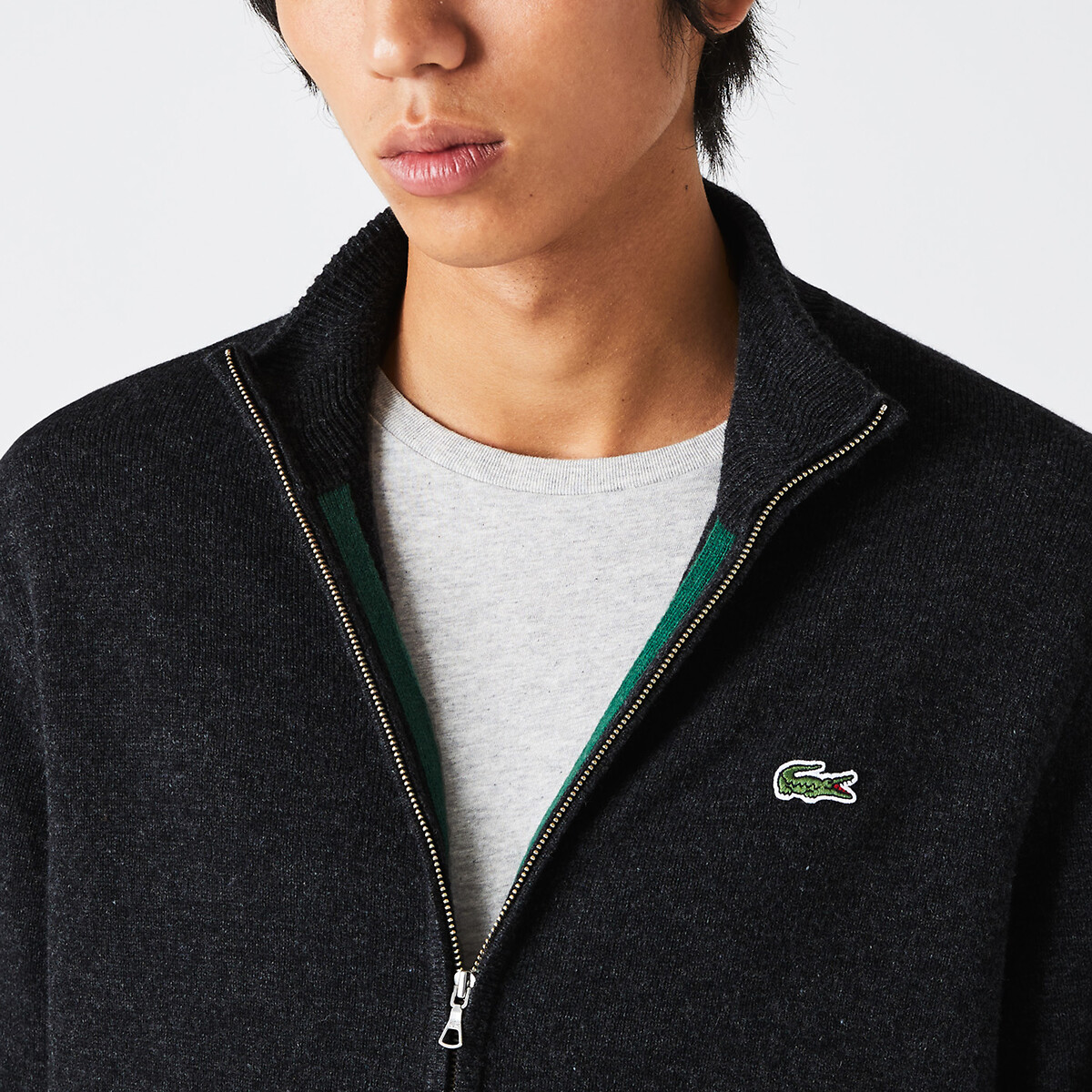 Wool high neck cardigan with zip 