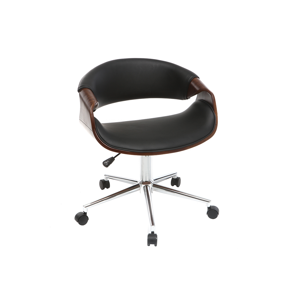 Chaise de bureau à roulettes design en bois et acier chromé ARAMIS, MILIBOO