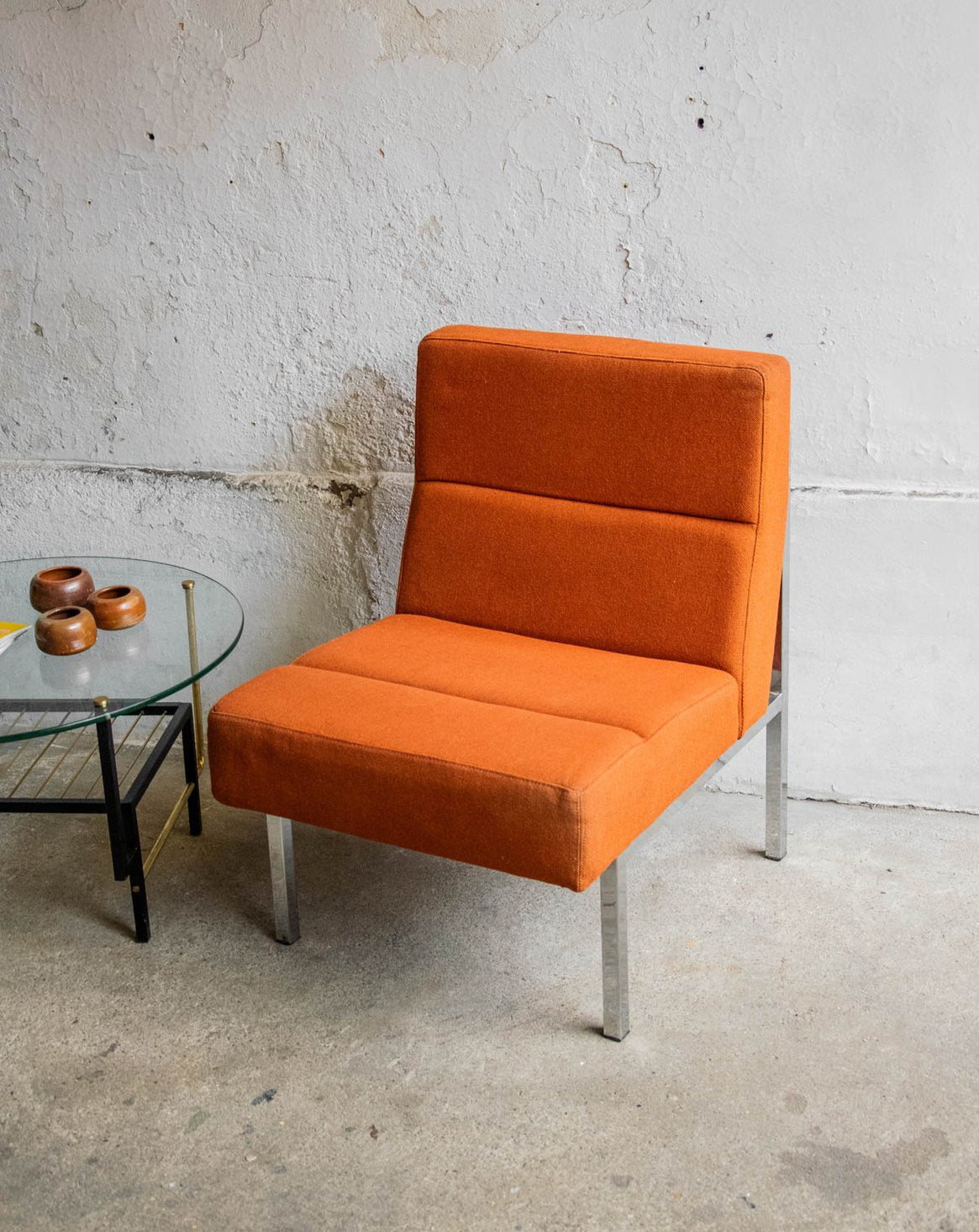 Chauffeuse au tissu orange Olivia N°85 - Bon état, DEBONGOUT
