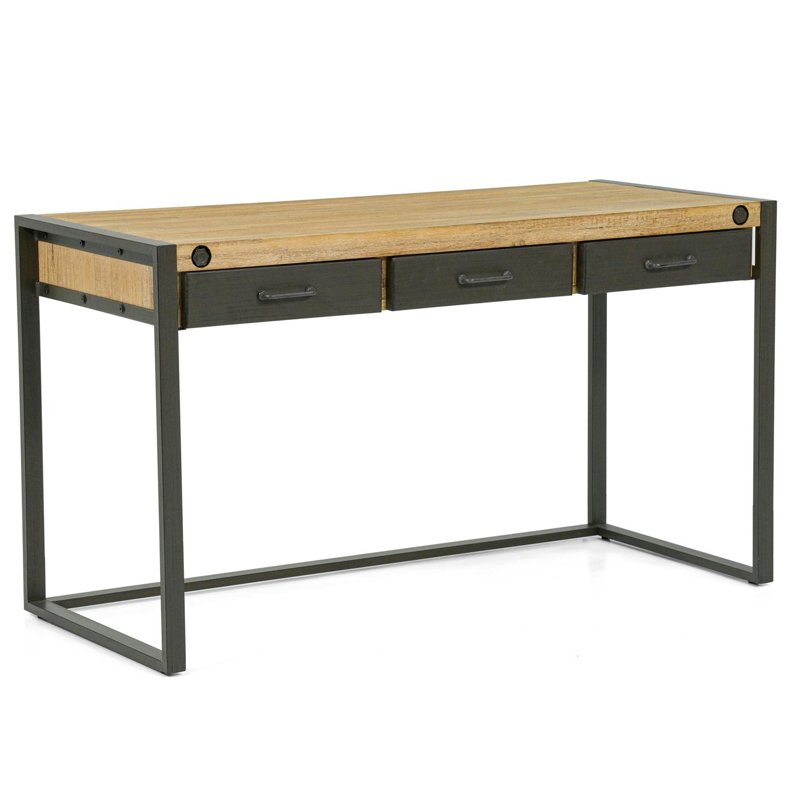 Bureau Inspiration Indus' en Acacia et Métal 3 tiroirs métal 140x60x78,5cm BROOKLYN, PIER IMPORT