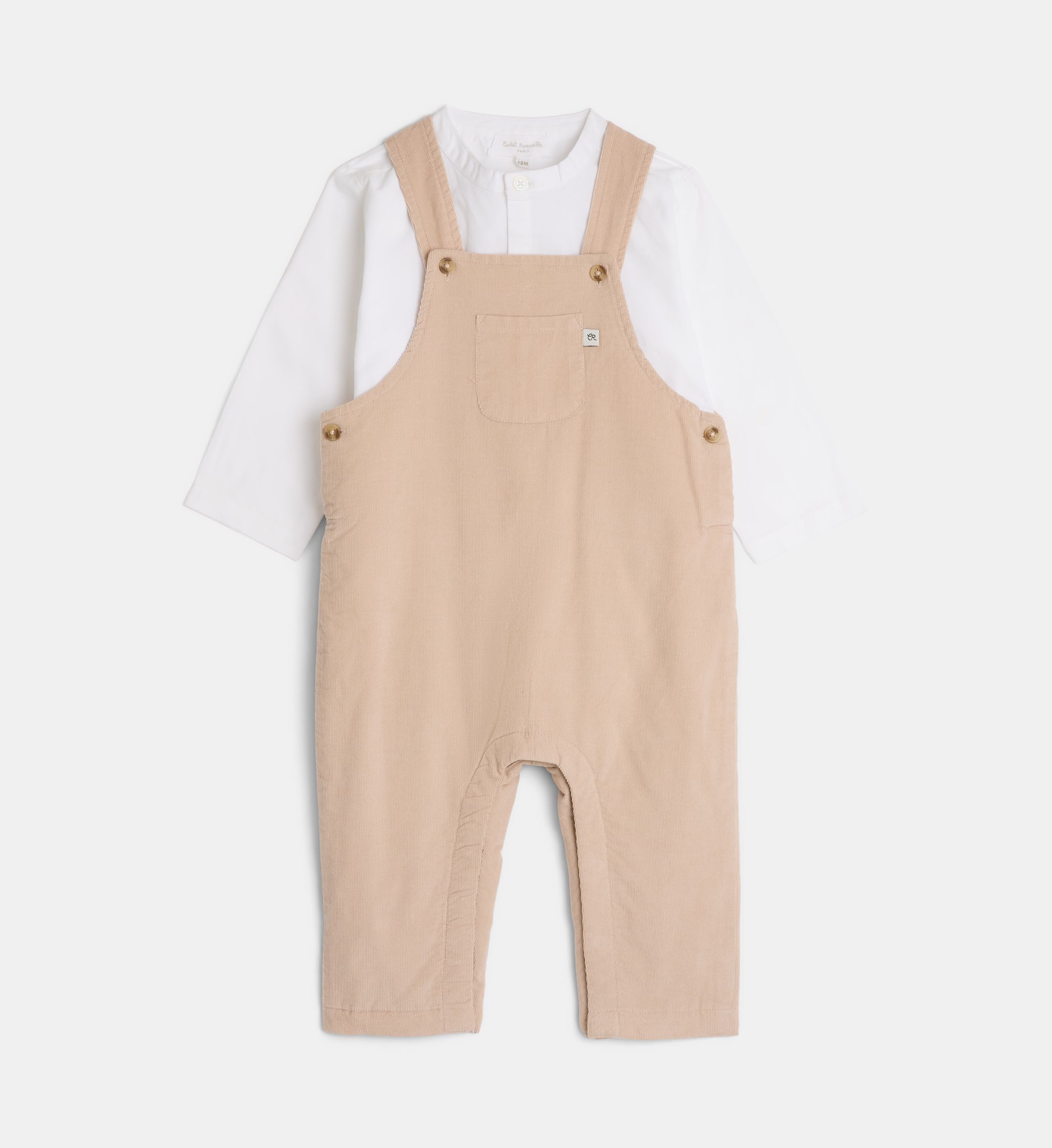 Ensemble salopette chemise targo velours coton bio, CADET ROUSSELLE