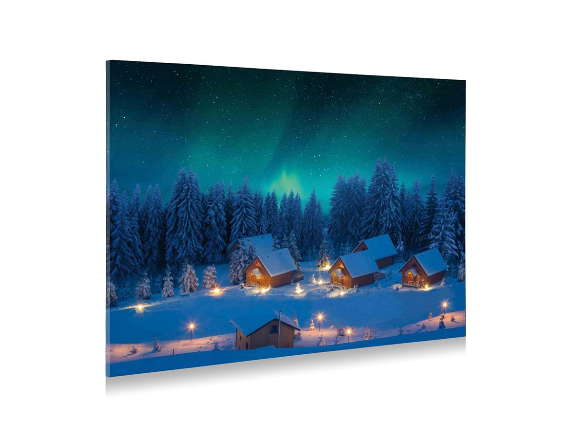 Toile de fond de Noël en tissu avec LED Aurores Boréales, JARDIDECO