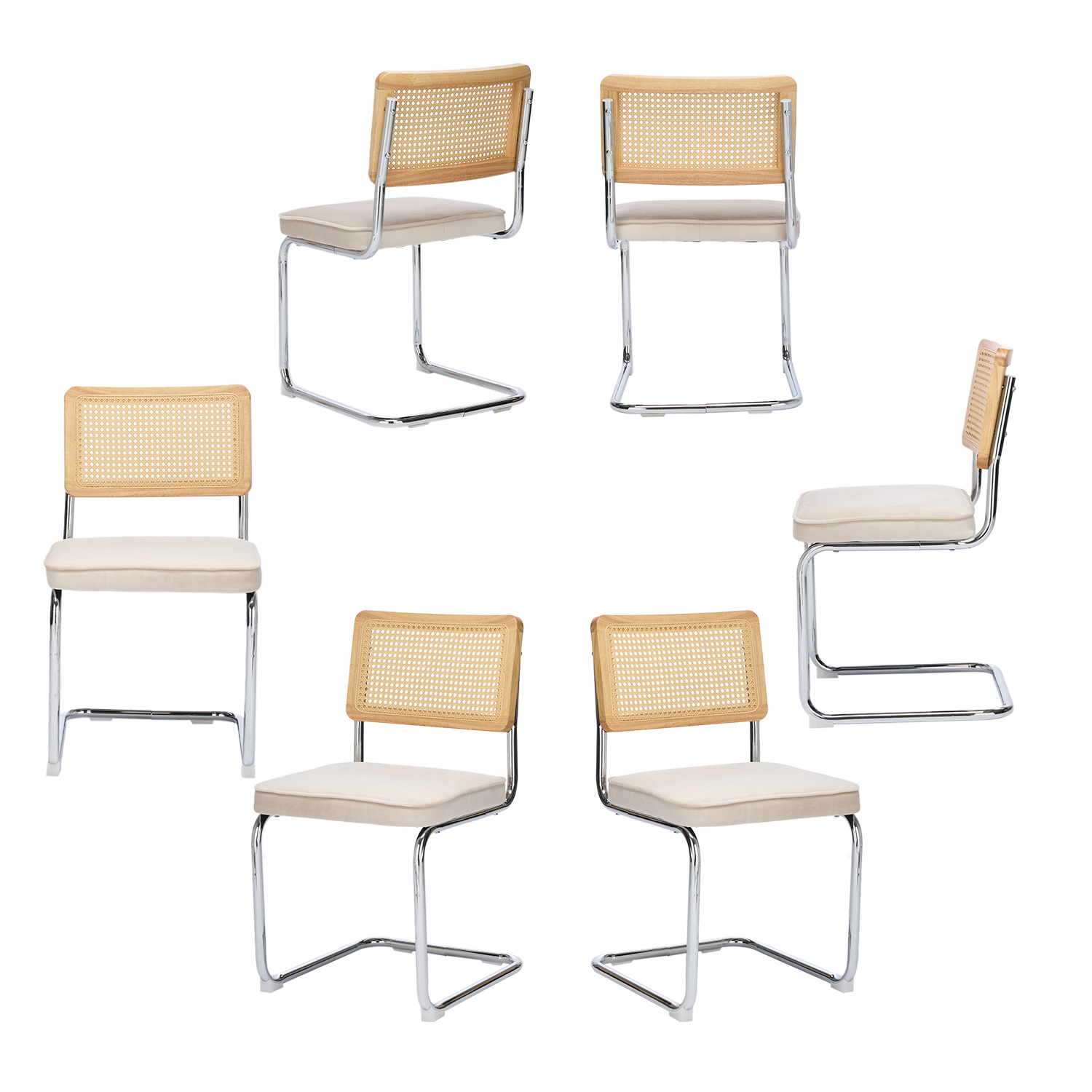 Lot de 6 chaises de salle à manger modernes en velours dossier rotin, CILEKNET, MEUBLES COSY