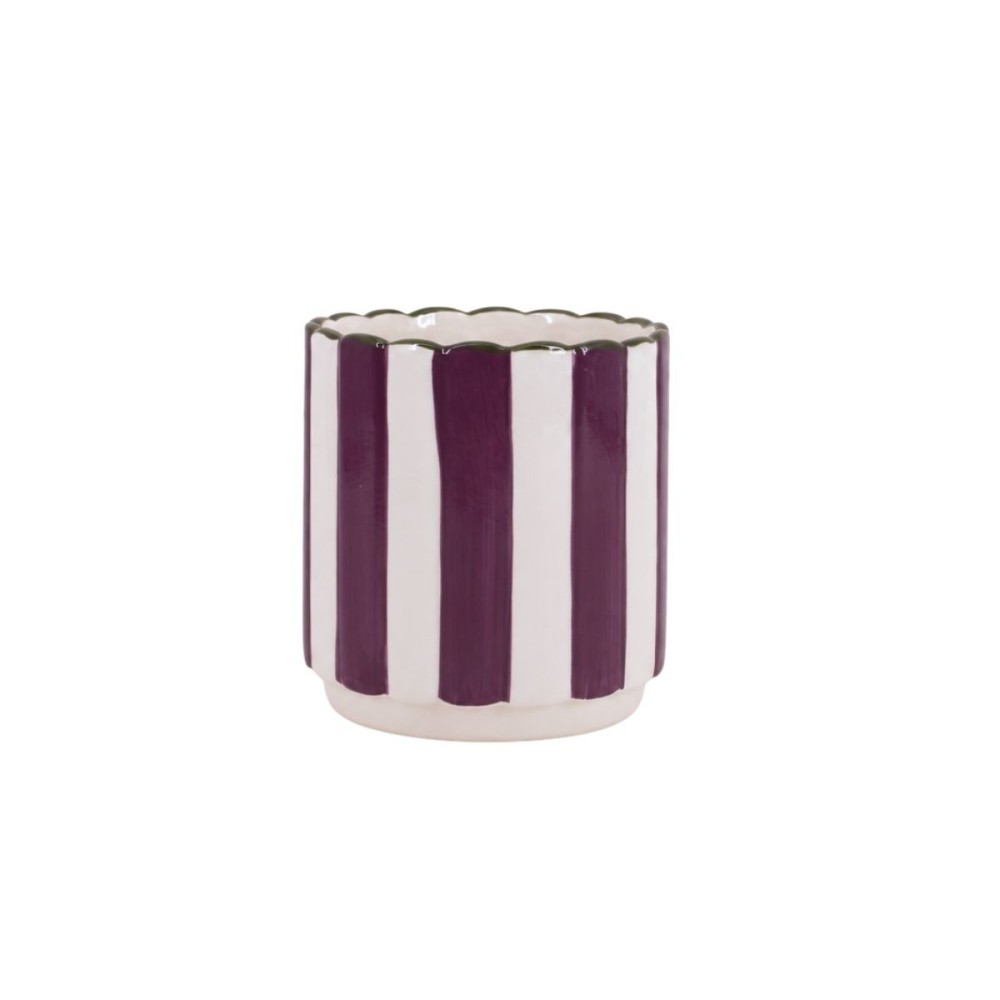 Cache-pot en céramique rayé festonné 14x15cm, ORNAMI