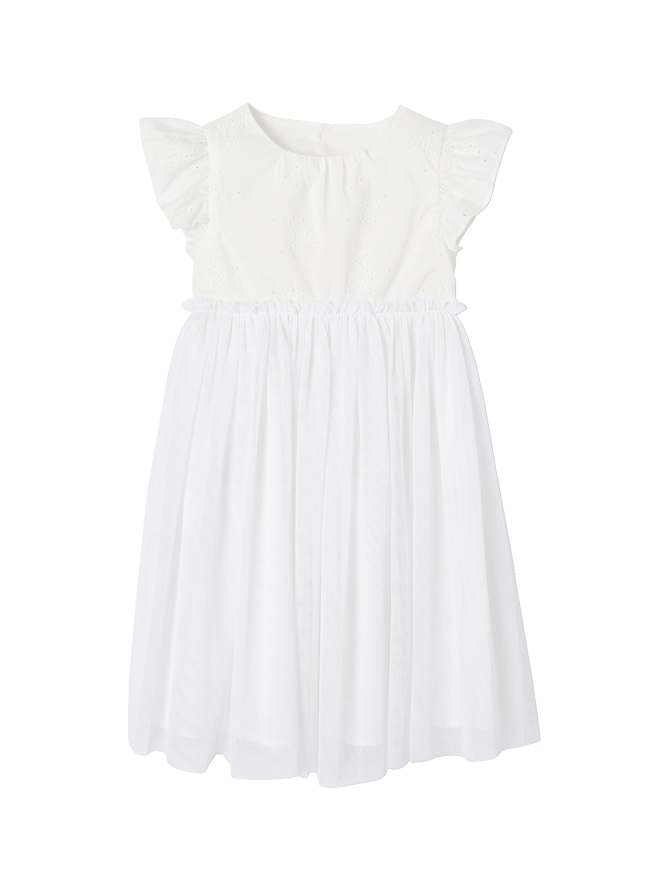 Robe cérémonie bi-matière en broderie anglaise et tulle, VERTBAUDET