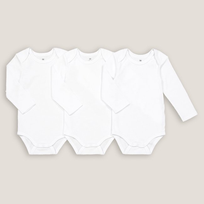 Pack of 3 Bodysuits in Organic Cotton, white, LA REDOUTE COLLECTIONS