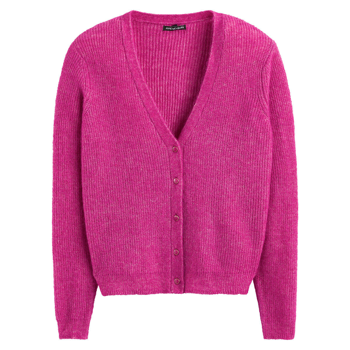 Alpaca recycled buttoned cardigan with v neck fuchsia pink Anne Weyburn La Redoute