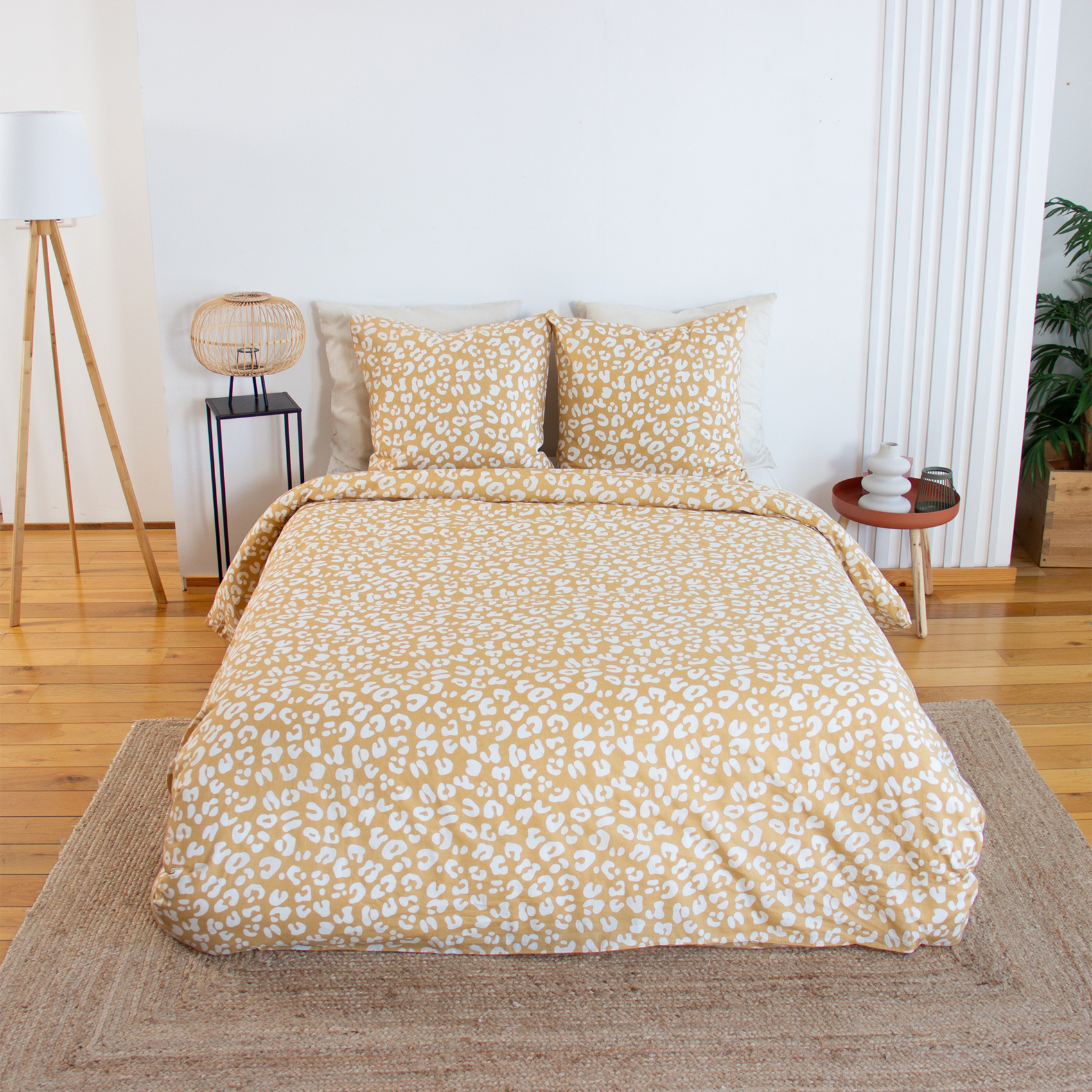 Parure de lit 3 pièces léopard coton housse + taies, COTE DECO