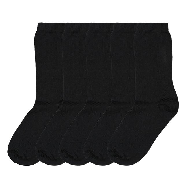Pack of 5 Pairs of Crew Socks in Cotton Mix, black, LA REDOUTE COLLECTIONS
