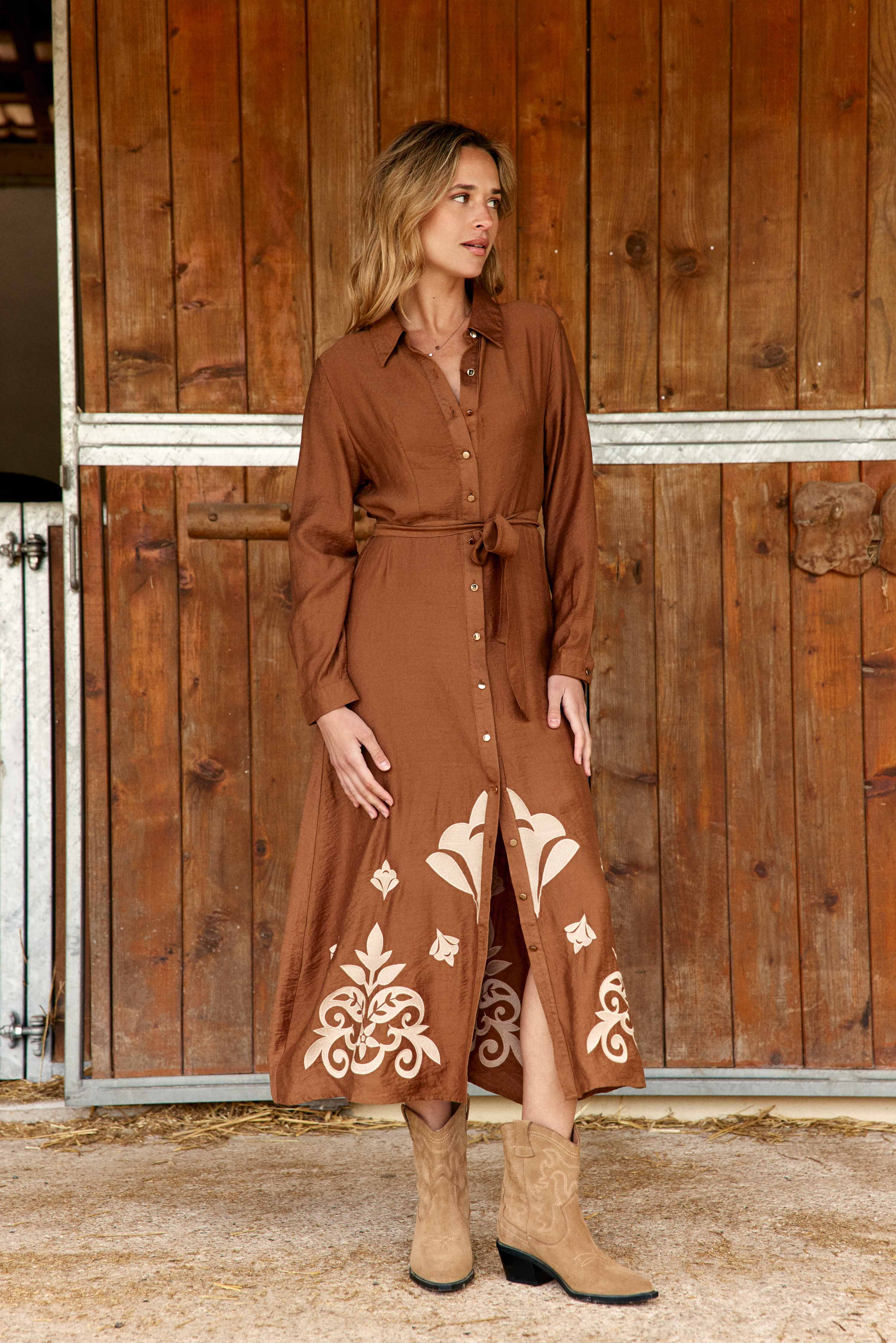 Robe longueur midi chemise imprimé broderie ROLINE, LA PETITE ETOILE