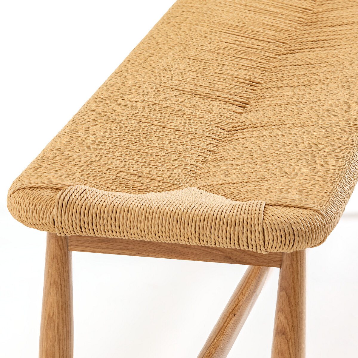 Product photograph of Andre Solid Oak Woven Cord Bench L160cm from La Redoute UK