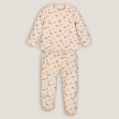 Heart Print Velour Pyjamas with Feet LA REDOUTE COLLECTIONS