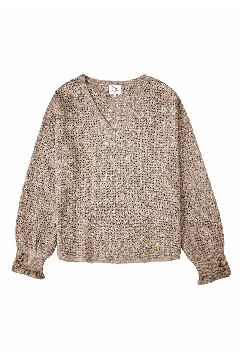 Pull col V à poignets volantés, MANDINE, LA PETITE ETOILE