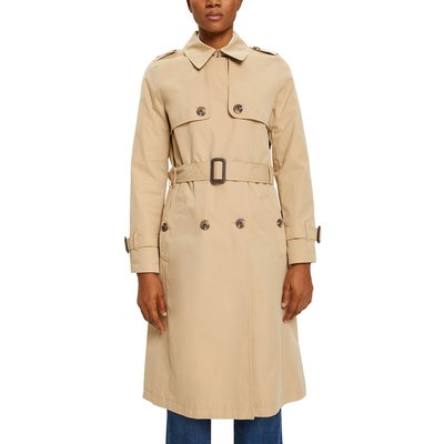Long Belted Trench Coat in Cotton Mix ESPRIT