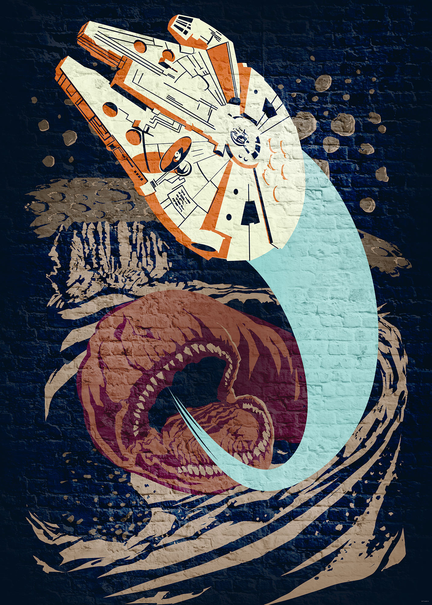Papier peint Komar - Star Wars Classic Concrete Asteroid Worm - 200 x 280 cm, HEXOA