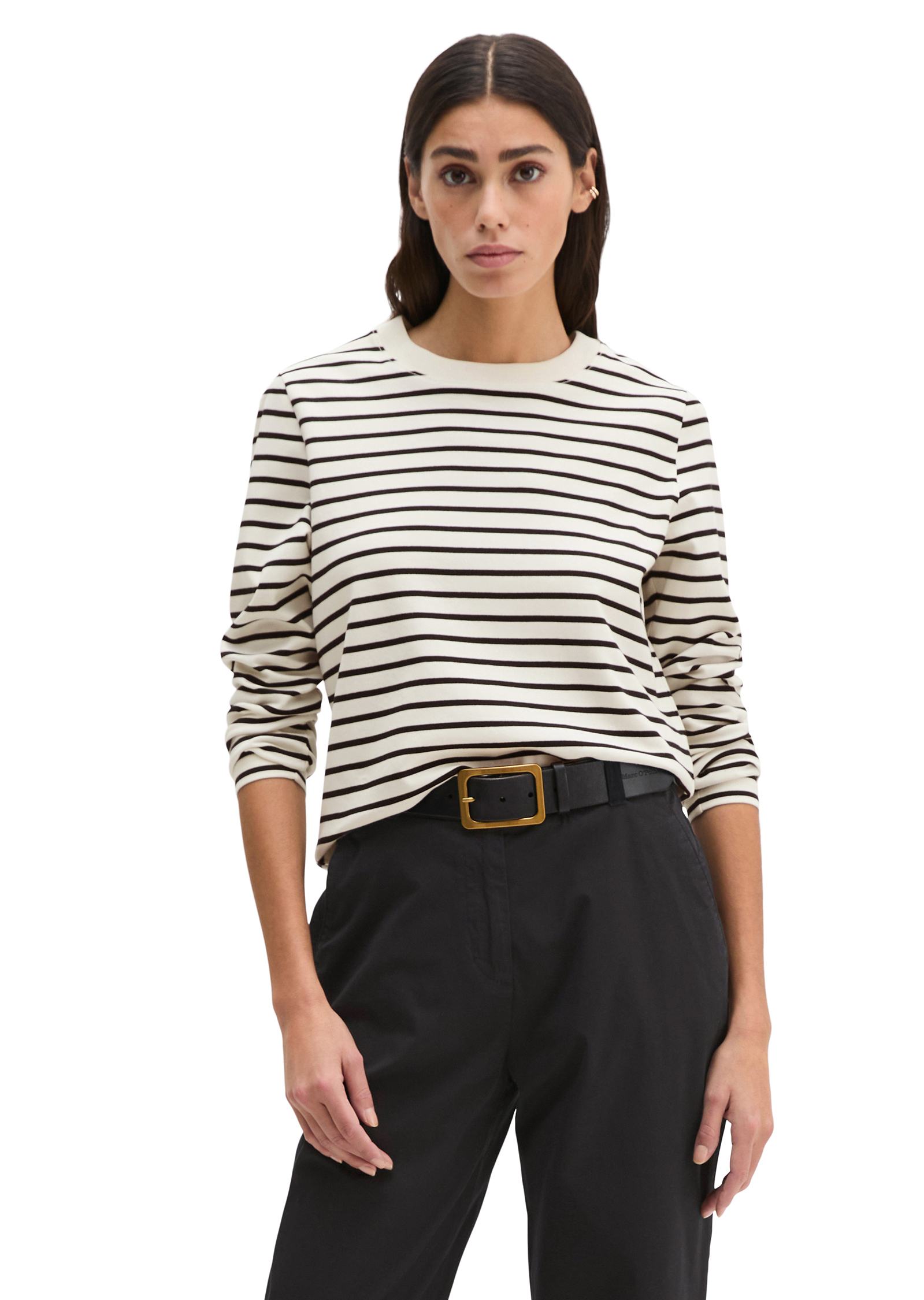 T-shirt rayé relaxed en jersey interlock léger, MARC O'POLO