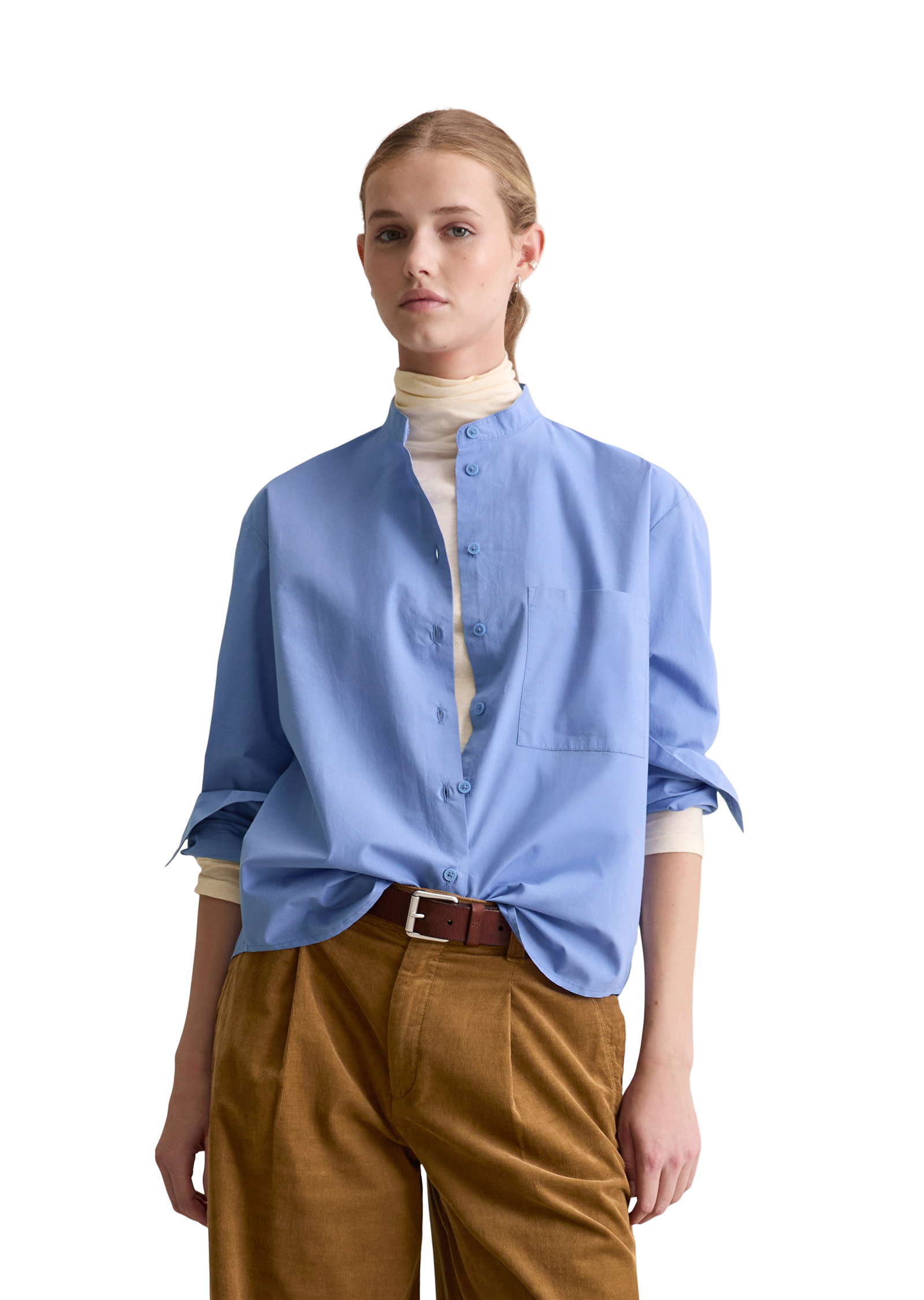 Blouse à col montant relaxed en popeline douce, MARC O’POLO DENIM