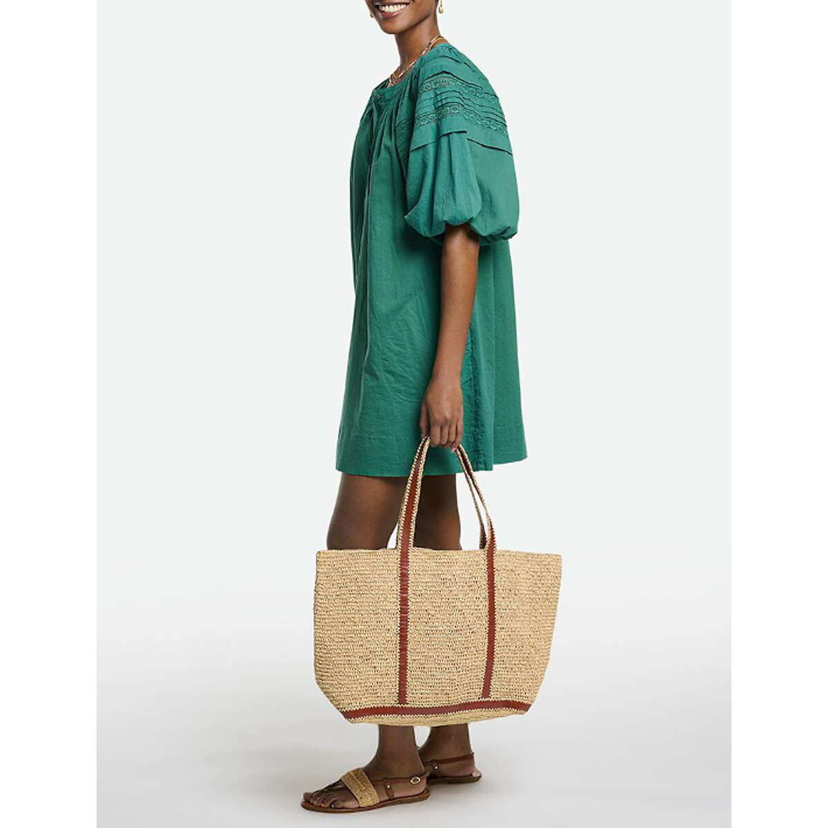 Bolso shopper en piel natural color cuero con doble asa