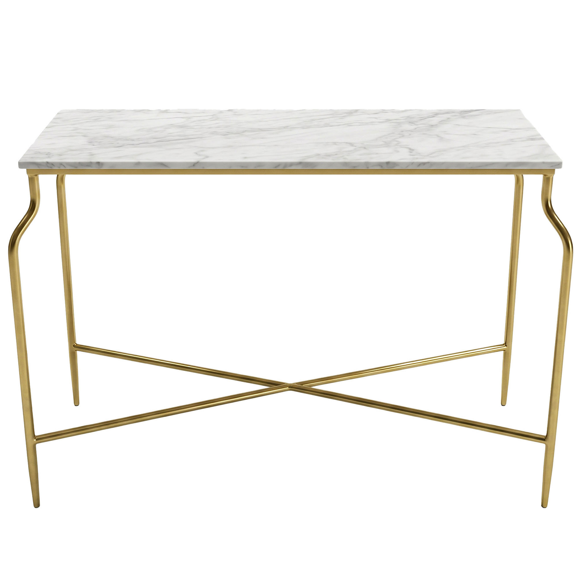 Console classique en métal doré et marbre blanc 109x35x76cm, WADIGA
